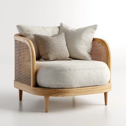 Wabi-sabi style rattan lounge chair, solid wood single sofa, hotel and homestay sales office negotiation chair, office - Image 7