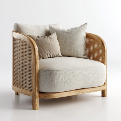 Wabi-sabi style rattan lounge chair, solid wood single sofa, hotel and homestay sales office negotiation chair, office - Image 6