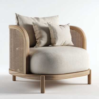 Wabi-sabi style rattan lounge chair, solid wood single sofa, hotel and homestay sales office negotiation chair, office - Image 9
