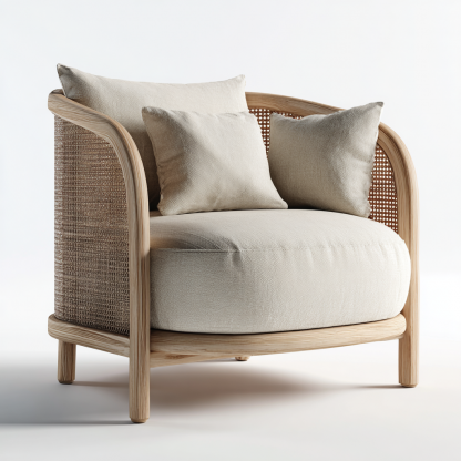 Wabi-sabi style rattan lounge chair, solid wood single sofa, hotel and homestay sales office negotiation chair, office - Image 8