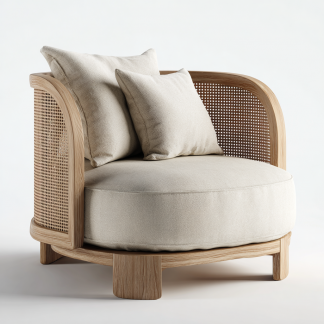 Wabi-sabi style rattan lounge chair, solid wood single sofa, hotel and homestay sales office negotiation chair, office