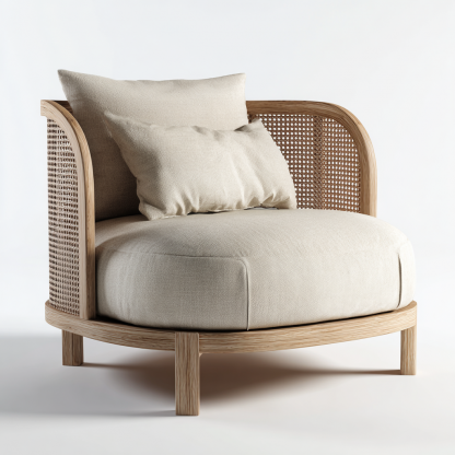 Wabi-sabi style rattan lounge chair, solid wood single sofa, hotel and homestay sales office negotiation chair, office - Image 6
