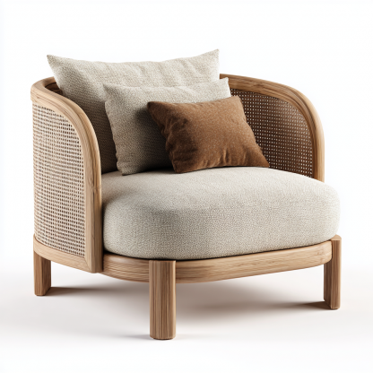 Wabi-sabi style rattan single sofa, simple and modern solid wood rattan chair, reception chair for club living room, lazy sofa - Image 5