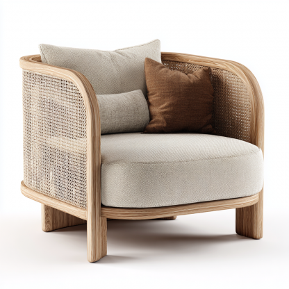 Wabi-sabi style rattan single sofa, simple and modern solid wood rattan chair, reception chair for club living room, lazy sofa - Image 4