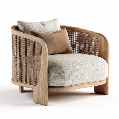 Wabi-sabi style rattan single sofa, simple and modern solid wood rattan chair, reception chair for club living room, lazy sofa - Image 3