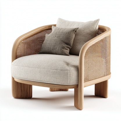 Wabi-sabi style rattan single sofa, simple and modern solid wood rattan chair, reception chair for club living room, lazy sofa - Image 2