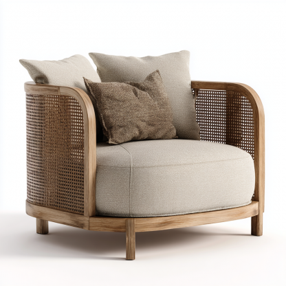 Wabi-sabi style rattan sofa and chair for living room and balcony relaxation, single sofa and chair for homestay and hotel furniture - Image 9