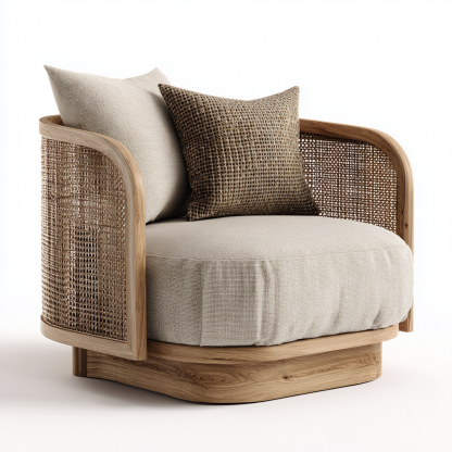 Wabi-sabi style rattan sofa and chair for living room and balcony relaxation, single sofa and chair for homestay and hotel furniture - Image 8