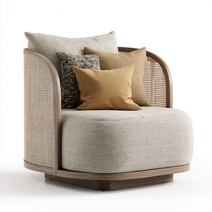 Wabi-sabi style rattan sofa chair, living room single lounge chair, home balcony oak rattan chair - Image 7