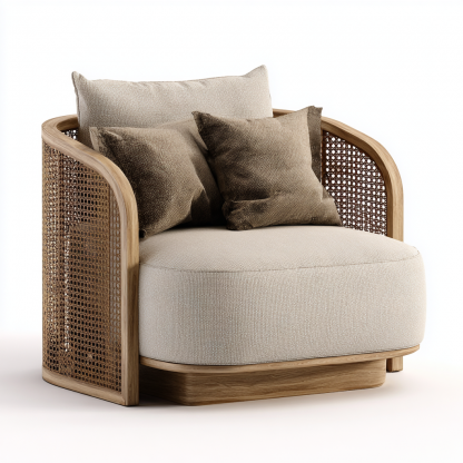 Wabi-sabi style rattan sofa chair, living room single lounge chair, home balcony oak rattan chair - Image 6