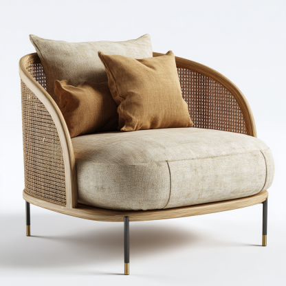 Wabi-sabi style rattan sofa chair, living room single lounge chair, home balcony oak rattan chair - Image 5