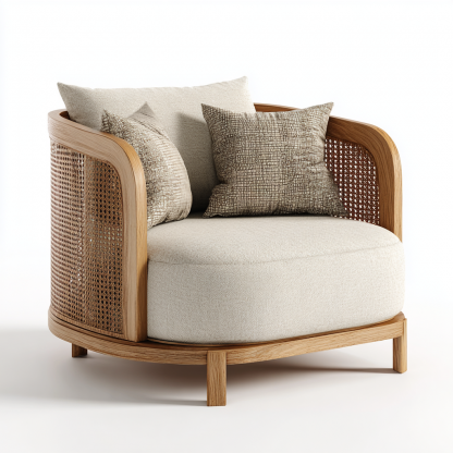 Wabi-sabi style rattan sofa, villa balcony terrace, homestay model room, rattan chair, table and chair three-piece furniture - Image 2