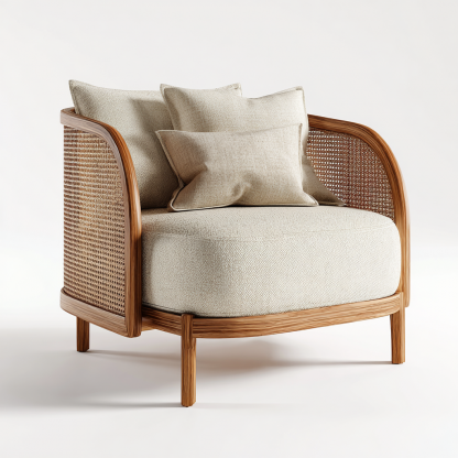 Wabi-sabi style solid wood sofa, modern and simple living room, rattan sofa, homestay, fabric empress lounge chair set - Image 9