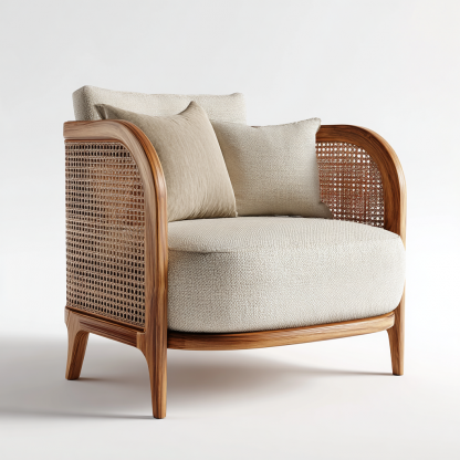 Wabi-sabi style solid wood sofa, modern and simple living room, rattan sofa, homestay, fabric empress lounge chair set - Image 8
