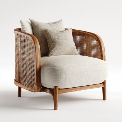 Wabi-sabi style solid wood sofa, modern and simple living room, rattan sofa, homestay, fabric empress lounge chair set - Image 7