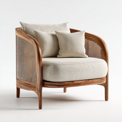 Wabi-sabi style solid wood sofa, modern and simple living room, rattan sofa, homestay, fabric empress lounge chair set - Image 6
