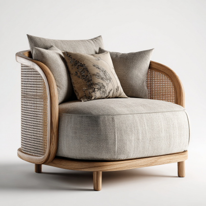 Wabi-sabi style rattan single sofa, simple and modern solid wood rattan chair, reception chair for club living room, lazy sofa - Image 9