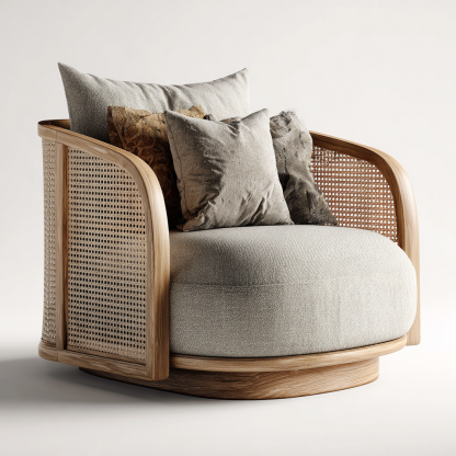 Wabi-sabi style rattan single sofa, simple and modern solid wood rattan chair, reception chair for club living room, lazy sofa - Image 8