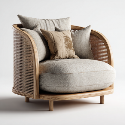 Wabi-sabi style rattan single sofa, simple and modern solid wood rattan chair, reception chair for club living room, lazy sofa - Image 7