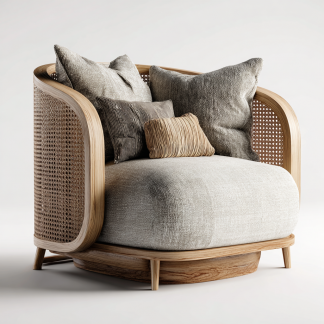 Wabi-sabi style rattan single sofa, simple and modern solid wood rattan chair, reception chair for club living room, lazy sofa