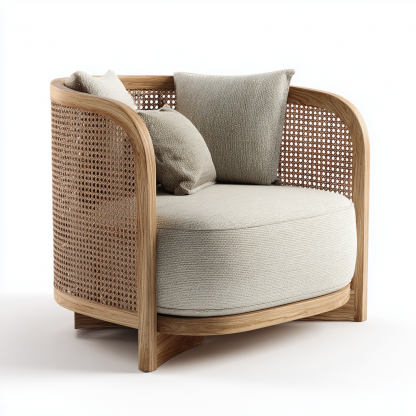 Wabi-sabi style solid wood sofa chair, simple living room single lounge chair, home balcony oak rattan chair - Image 9