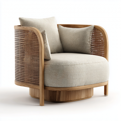 Wabi-sabi style solid wood sofa chair, simple living room single lounge chair, home balcony oak rattan chair - Image 8