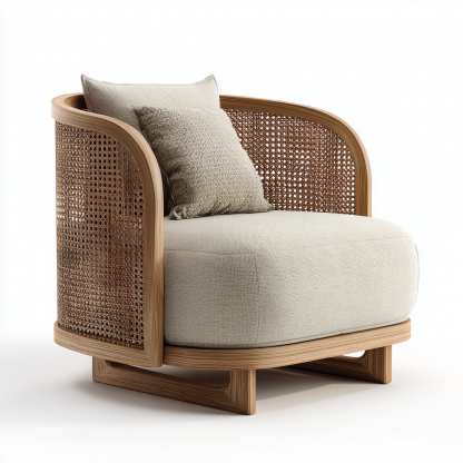 Wabi-sabi style solid wood sofa chair, simple living room single lounge chair, home balcony oak rattan chair - Image 7