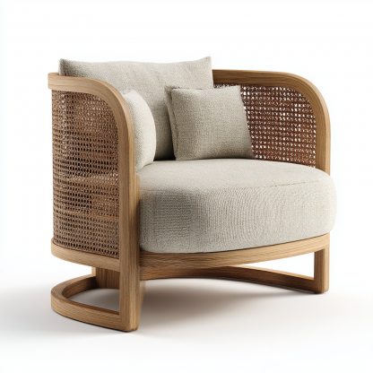 Wabi-sabi style rattan single sofa, simple and modern solid wood rattan chair, reception chair for club living room, lazy sofa - Image 9