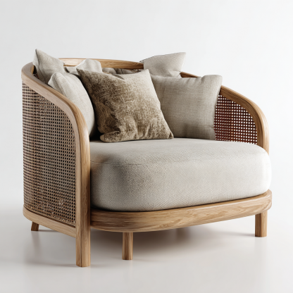 Wabi-sabi style rattan single sofa, simple and modern solid wood rattan chair, reception chair for club living room, lazy sofa - Image 8