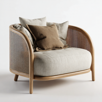 Wabi-sabi style rattan single sofa, simple and modern solid wood rattan chair, reception chair for club living room, lazy sofa - Image 7
