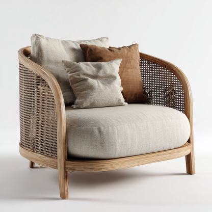 Wabi-sabi style rattan single sofa, simple and modern solid wood rattan chair, reception chair for club living room, lazy sofa - Image 6