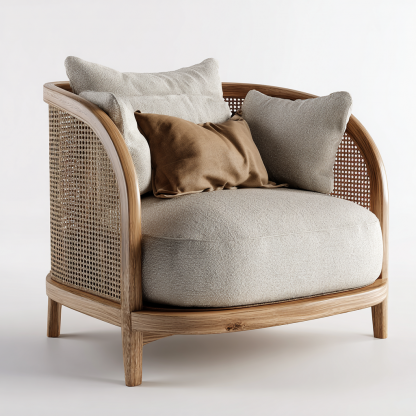 Wabi-sabi style rattan single sofa, simple and modern solid wood rattan chair, reception chair for club living room, lazy sofa