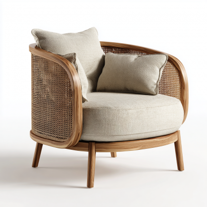 Wabi-sabi style solid wood sofa, modern and simple living room, rattan sofa, homestay, fabric empress lounge chair set - Image 9