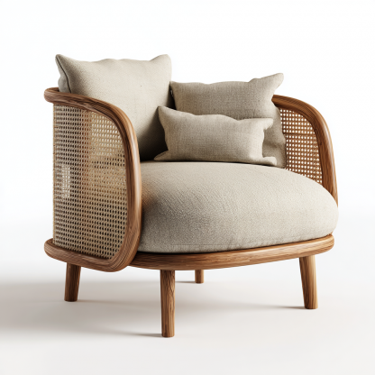Wabi-sabi style solid wood sofa, modern and simple living room, rattan sofa, homestay, fabric empress lounge chair set - Image 8