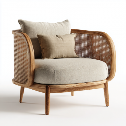 Wabi-sabi style solid wood sofa, modern and simple living room, rattan sofa, homestay, fabric empress lounge chair set - Image 7