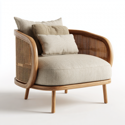 Wabi-sabi style solid wood sofa, modern and simple living room, rattan sofa, homestay, fabric empress lounge chair set - Image 6