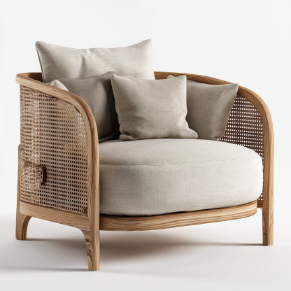 Wabi-sabi style rattan lounge chair, solid wood single sofa, hotel and homestay sales office negotiation chair, office - Image 4