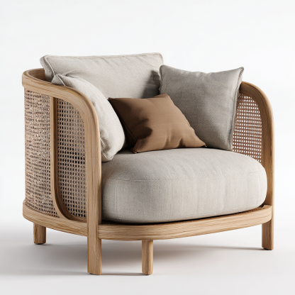 Wabi-sabi style rattan lounge chair, solid wood single sofa, hotel and homestay sales office negotiation chair, office - Image 3