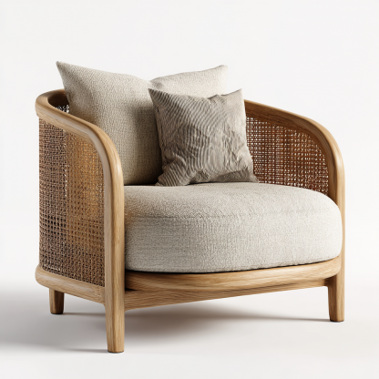 Wabi-sabi style rattan lounge chair, solid wood single sofa, hotel and homestay sales office negotiation chair, office - Image 5