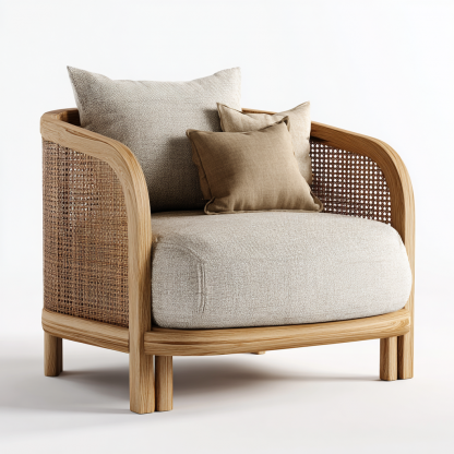 Wabi-sabi style rattan lounge chair, solid wood single sofa, hotel and homestay sales office negotiation chair, office - Image 4