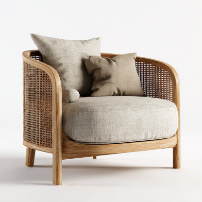 Wabi-sabi style rattan lounge chair, solid wood single sofa, hotel and homestay sales office negotiation chair, office - Image 3