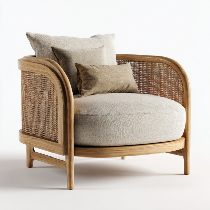 Wabi-sabi style rattan lounge chair, solid wood single sofa, hotel and homestay sales office negotiation chair, office - Image 2