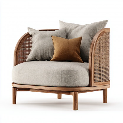 Wabi-sabi style rattan single sofa, simple and modern solid wood rattan chair, reception chair for club living room, lazy sofa - Image 8