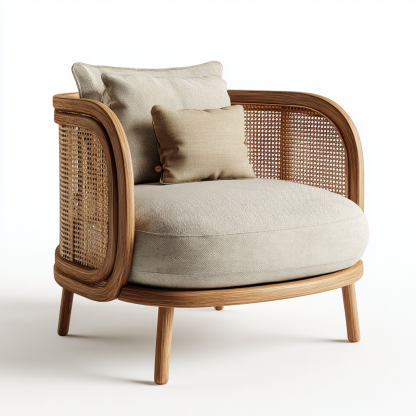 Wabi-sabi style rattan single sofa, simple and modern solid wood rattan chair, reception chair for club living room, lazy sofa - Image 7