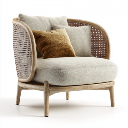 Wabi-sabi style rattan single sofa, simple and modern solid wood rattan chair, reception chair for club living room, lazy sofa - Image 6
