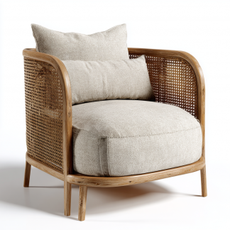 Wabi-sabi style rattan single sofa, simple and modern solid wood rattan chair, reception chair for club living room, lazy sofa