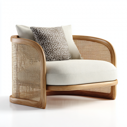 Wabi-sabi style solid wood rattan lazy sofa, living room rattan chair, designer creative leisure chair and long bench - Image 6