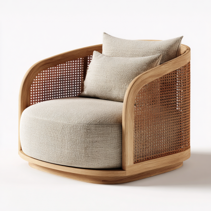 Wabi-sabi style rattan single sofa, simple and modern solid wood rattan chair, reception chair for club living room, lazy sofa - Image 4