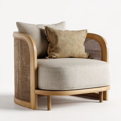 Wabi-sabi style rattan single sofa, simple and modern solid wood rattan chair, reception chair for club living room, lazy sofa - Image 3