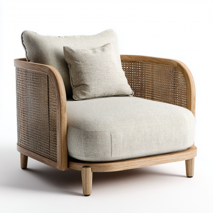 Wabi-sabi style rattan single sofa, simple and modern solid wood rattan chair, reception chair for club living room, lazy sofa - Image 2